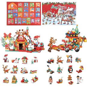 Advent Calendar 2024 Christmas Elk Sleigh Building Set, The Santa's Sleigh, Christmas Dessert House Building Block, 24 Boxes 864 pcs for Adults Teens Girls Ages 6+