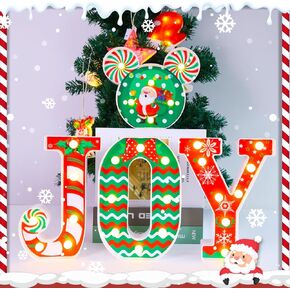 Christmas Table Decorations - JOY Christmas Decor for Dedroom Marquee Light Up Letters Joy LED Letter Lights Sign, Battery Powered Christmas Table Decorations for Home Bedroom Fireplace Xmas Decor