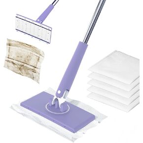 Mini Sweeper Mop, Instantly Attach & Remove Cloth Touch-Free, Small Clamp Clip Dust Mop with 5 Dry Cleaning Pads, Dry and Wet Easy Use for Kitchen Bathroom House Wall Mirrors