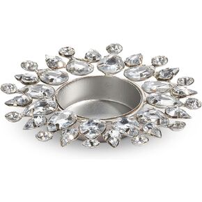 Raz Imports Acrylic Jeweled Snowflake Design - 4 Inch Silver Iron Tea Light Candle Holder