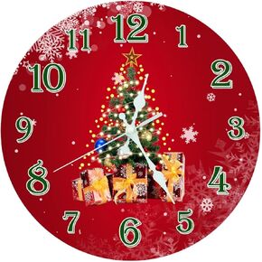 SietDESEO 12 Inch Christmas Wall Clock Red Truck with Christmas Tree Clock Battery Operated Wall Clock Silent Non-Ticking Round Clock for Living Room Bedroom Kitchen Christmas Wall Decor
