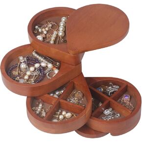 JSVER Wooden Jewelry Holder Organizer Portable Jewelry Organizer, Small Jewelry Box, Jewelry Case 4-Layer Rotatable Jewelry Travel Organizer For Rings, Necklaces, Earrings, Bracelets