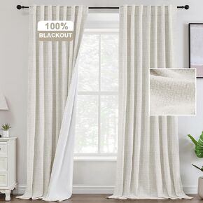 Turquoize Linen Blackout Curtains 84 Inch Length Chenille Linen Textured 100% Light Blocking Thermal Insulated Room Darkening Curtains for Living Room Bedroom Linen Black Out Drapes, Bleached Sand