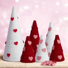 Iceyyyy 6 Pcs Valentine Day Tree Table Decorations Set-Artificial Yarn Wrapped Mini Trees with Heart Decor-Pink White Valentine's Day Tabletop Tree for Farmhouse Indoor Home Kitchen Decor