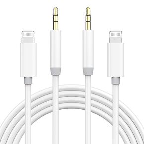 [معتمد من Apple MFi] سلك Aux لهاتف iPhone، 2 حزمة كابل صوت Lightning إلى 3.5 مم متوافق مع iPhone 14 13 12 11 Pro Max XS XR X 8 7 6 إلى ستيريو منزلي للسيارة/مكبر صوت/سماعة رأس، 3.3FT فضي