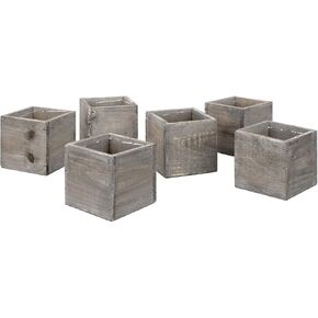 Koyal Wholesale Square Cube Wood Vase (Pack of 6), 6", Gray