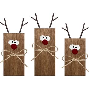 3Pcs Reindeer Table Signs Christmas Decorations Indoor Farmhouse Winter Decor Christmas Reindeer Decor Vintage Reindeer Blocks for Office Kitchen Home Decor