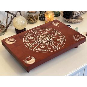 Altar Table, Meditation Table, Small Altar Table, Wooden Witch Altar, Wiccan Alter Table, Buddhist Shrine, Engraved The Wheel of The Year on Table Top, 12 × 8 inches