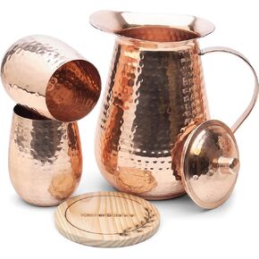 Pure Copper Pitcher (70 oz. /2000 ml) with Copper Tumblers | Large Copper Water Pitcher for Drinking Water | Copper Vase | Copper Jug | Water Jug Set