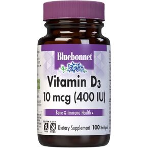 Bluebonnet Nutrition Vitamin D3 400 IU Softgels, Aids in Muscle and Skeletal Growth, Cholecalciferol from Fish Oil, Non GMO, Gluten Free, Soy Free, Dairy Free, 100 Softgels