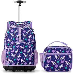 Choco Mocha Kids Rolling Backpack for Girls with Lunch Bag Set, Travel Large Rolling Backpack for Elementary School 18 Inch with Wheels, Leopard Cheetah Pink