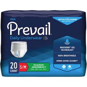 Prevail Protective Underwear, Adult Incontinence Underwear, Unisex, Maximum Absorbency, Size Small/Medium, 20 Count