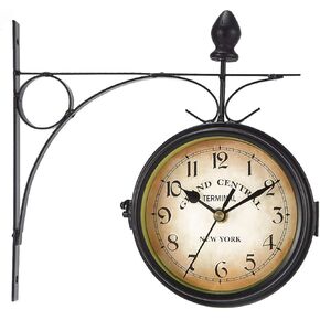 WICHEMI Wall Clock Double Sided 9.8"/25cm Vintage Wrought Iron Wall Clock Hanging Clocks European Style Train Station Clocks Decor Patio Garden Home Living Room Bedroom