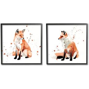 Stupell Industries Sitting Fox Orange Watercolor Animal Paintings, Design by Victoria Borges Wall Art, 2pc, Each 24 x 24, Canvas