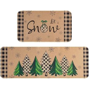 Christmas Kitchen Mats Set of 2 Xmas Trees Snowflakes Christmas Kitchen Rugs for Floor, Christmas Kitchen Decor - Christmas Decorations for Bathroom Home Indoor 17x29 and 17x47 Inch