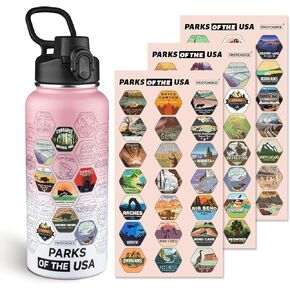 National Parks Water Bottle with Stickers and Straw,32oz Double Wall Vacuum Wide Mouth Insulated Water Bottle for Travel,Weather-proof,BPA-free and Leak-proof (32oz,White)