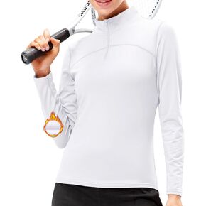 Women's Quarter Zip Thermal Tops Long Sleeve Fleece Workout Base Layer Shirts Cold Weather Running Skiing Golf