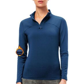 قمصان نسائية حرارية بسحاب ربعي وأكمام طويلة من الصوف للتمرين وطبقة أساسية للطقس البارد والجري والتزلج والجولف in Kuwait