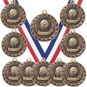 Express Medals Participant Participation Gold Medals Trophy Award with Neck Ribbons MA - (Pack of 10)