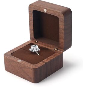 Wood Ring Box for Wedding Ceremony Engagement Premium Wooden Rustic Ring Box Soft Interior Pendant Holder Gift Jewelry Holder Vintage Ring Boxes for Single Slots Earrings Studs Storage with Lid in Kuwait