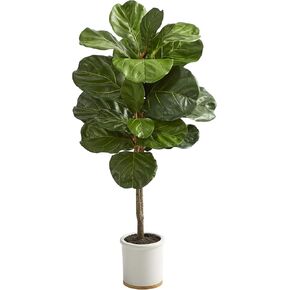 Nearly Natural 3.5ft. Fiddle Leaf Artificial Tree in White Ceramic Planter