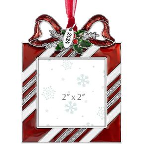 2024 Christmas Tree Sleigh Ornament Picture Frame Metal Hanging Pendant Holiday 2" Photo Frame Charm Decorative of Pets, Baby First Christmas, Family (2024 Sleigh)