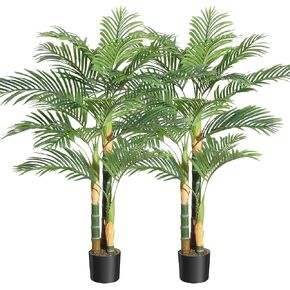 5ft Tall Triple Golden Cane Palm Artificial Tree, Large Tropical Palm Tree, PE Material & UV Resistant Fake Plant in Pot for Indoor Outdoor Home Decor Office House Living Room (Set of 2) in Saudi Arabia