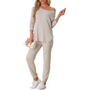 cheibear Womens Travel Sweatsuits 2 Piece Outfit Knit Fall Winter Long Sleeve Loungewear Set