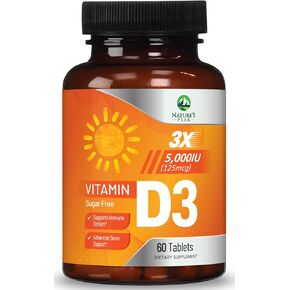Vitamin D3 5000 IU (125 mcg) - High Potency Vitamin D Chewables for Bone, Teeth, Muscle & Immune Support, Sugar Free, Non-GMO, Gluten Free, Extra Strength Vitamin D Supplements - 60 Chewable Tablets