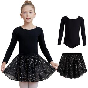 DIPUG Ballet Leotards for Girls Removable Skirt Shiny Toddler Dance Leotard Star Long Sleeve in Kuwait