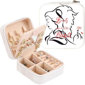 CORACIK Travel PU Jewelry Box Small Jewelry Organizer Storage Case for Her Womens Beauty Beast Earring Necklace Rings Bracelets Storage Box With Mirror Valentine's Day Christmas (Blue)