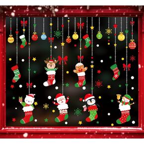 Christmas Garter Window Clings Xmas Stocking Window Stickers 2025 New Holiday Double-Side Removable Glass Decals for Home Party Supplies, 7.9 x 11.8 Inch, 9 Sheets