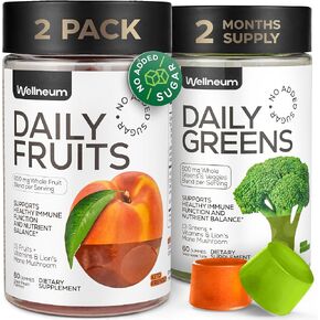 Super Fruit Super Greens Gummies for Adults - Daily Greens Vegetable Gummies for Immunity Health, Energy, Nutrient Balance - 600 Mg Fruits Blend 60 count, 600 Mg Greens Blend 60 count - No Sugar Added