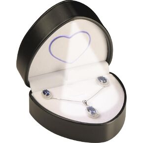 LED Necklace Earrings Box for Engagement, Wedding…Unique Designed Heart to Heart Idea PU Leather Heart Shaped Necklace Pendant Earring Jewelry Gift Holder Box with Light for Men for Women (Green)