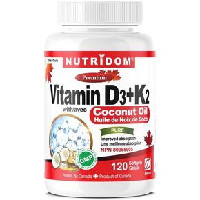 Vitamin D3 + K2 with Coconut Oil (120 Softgels)