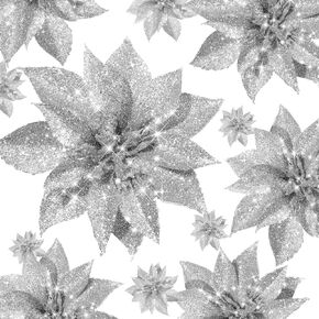 Jetec 30 Pcs Christmas Flower Tree Decoration Christmas Glitter Artificial Flower Shining Artificial Poinsettia Flower for Christmas Tree Decor Wreaths Floral Wedding Holiday Decor (Dark Blue)