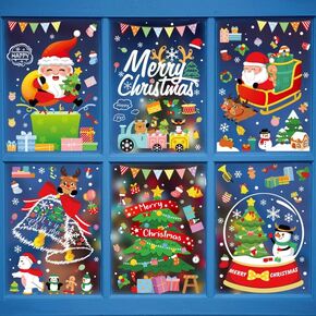 6 Sheet Christmas Window Cling Stickers for Glass, 159 PCS Christmas Window Stickers,Xmas Decals Decorations Snowflake Santa Claus Reindeer Decals for Party,Reusable Double-Sided Christmas Decorations Window Clings