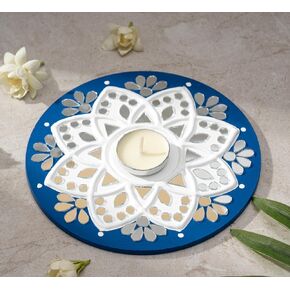 IndoTribe Tea Light Candle Holder - 6 Inch, Pack of 2 Lippan Tealight Candle Holder Red and White | T Light Holder for Diwali Decorations for Home, Indian Wedding Decorations (Red and Yellow)