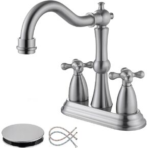 Oil Rubbed Bronze Bathroom Faucet 2 Hole, 4 Inch Centerset Antique Bathroom Faucet with Pop Up Drain and Supply Hose, Modern Bathroom Faucet Vanity Faucet, SE-0038-ORB