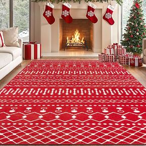 Homcomoda Christmas Area Rug 5x8 Clearance Red Washable Rugs for Living Room Non Slip Printed Bedroom Rugs 5x8 Accent Rug for Bedroom Entryway Dining Room Christmas Decor