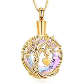XSMZB Tree of Life Cremation Jewelry for Ashes Crystal Circle Urn Necklace for Women Small Heart Keepsake Ashes Pendant Memorial Lockets