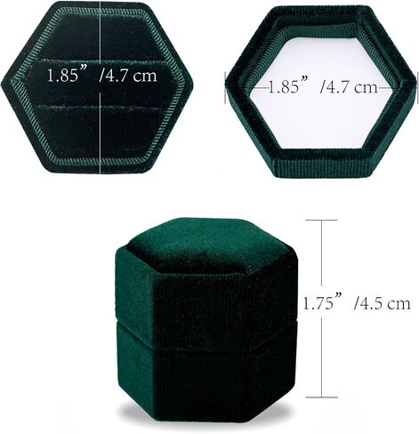Velvet 2 Slots Ring Box for Proposal Engagement Wedding Ceremony -Hexagon Vintage Double Ring Display Holder with Detachable Lid (Emerald) in Saudi Arabia