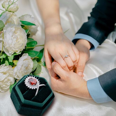 Velvet 2 Slots Ring Box for Proposal Engagement Wedding Ceremony -Hexagon Vintage Double Ring Display Holder with Detachable Lid (Emerald) in Saudi Arabia