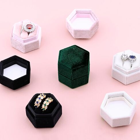 Velvet 2 Slots Ring Box for Proposal Engagement Wedding Ceremony -Hexagon Vintage Double Ring Display Holder with Detachable Lid (Emerald) in Saudi Arabia