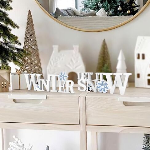 قطعتان من ديكورات الشتاء لعيد الميلاد في الأماكن المغلقة، خشبية دعها ثلج على سطح الطاولة، قطعة مركزية لطاولة الشتاء، ديكور أرض العجائب الشتوية، ندفة الثلج، زينة عيد الميلاد لحفلة صينية متدرجة مجمدة (أبيض) in Kuwait