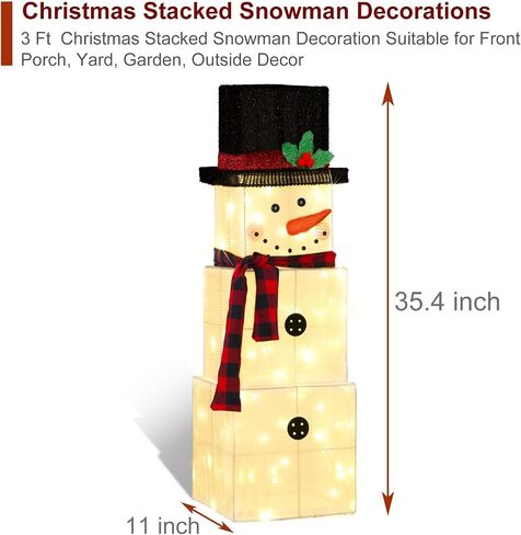 Christmas Stacked Snowman Decorations, 3 Fit Pre-Lit Snowman with 75 LEDs Light Up Christmas Night, Christmas Decoration Suitable for Indoor, Outdoor, Courtyard, Garden in Saudi Arabia