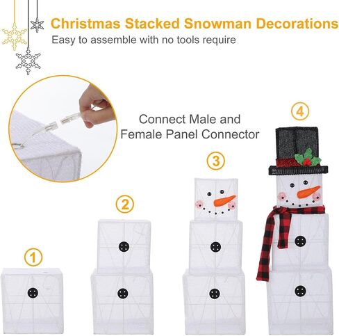 Christmas Stacked Snowman Decorations, 3 Fit Pre-Lit Snowman with 75 LEDs Light Up Christmas Night, Christmas Decoration Suitable for Indoor, Outdoor, Courtyard, Garden in Saudi Arabia