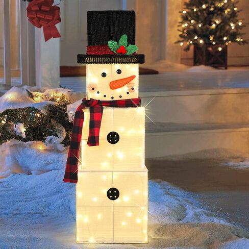 Christmas Stacked Snowman Decorations, 3 Fit Pre-Lit Snowman with 75 LEDs Light Up Christmas Night, Christmas Decoration Suitable for Indoor, Outdoor, Courtyard, Garden in Saudi Arabia