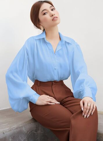 بلوزة نسائية من wearVAST ذات أصفاد واسعة على الطراز الفيكتوري قميص عتيق بأكمام طويلة على شكل أسقف كلاسيكي فضفاض مناسب رسمي وأنيق in Kuwait