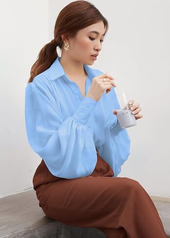 بلوزة نسائية من wearVAST ذات أصفاد واسعة على الطراز الفيكتوري قميص عتيق بأكمام طويلة على شكل أسقف كلاسيكي فضفاض مناسب رسمي وأنيق in Kuwait
